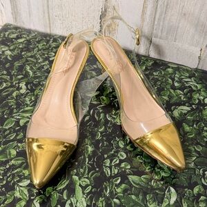 XYD Gold and Clear Pointed Toe Heels